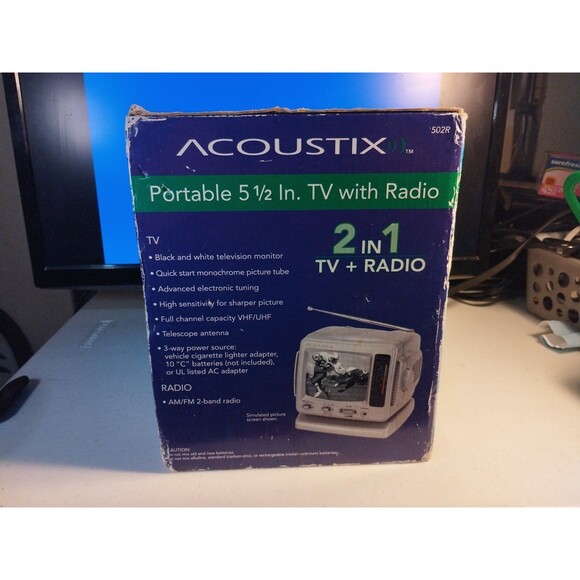 Acoustix 502R 5" Portable Black & White TV w/ AM/FM Radio - New In Box - Picture 4 of 8